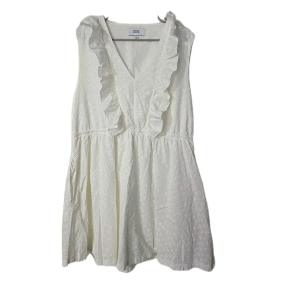 TEXTILE Elizabeth & James Eve Ruffle Eyelet Mini Dress White, XXL - Picture 1 of 5